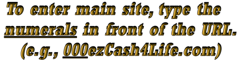 To enter main site, type the numerals in front of the URL. (e.g., 000ezCash4Life.com)